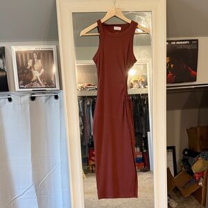 Sleeveless Ribbed Midi Dress in Deep Burgundy